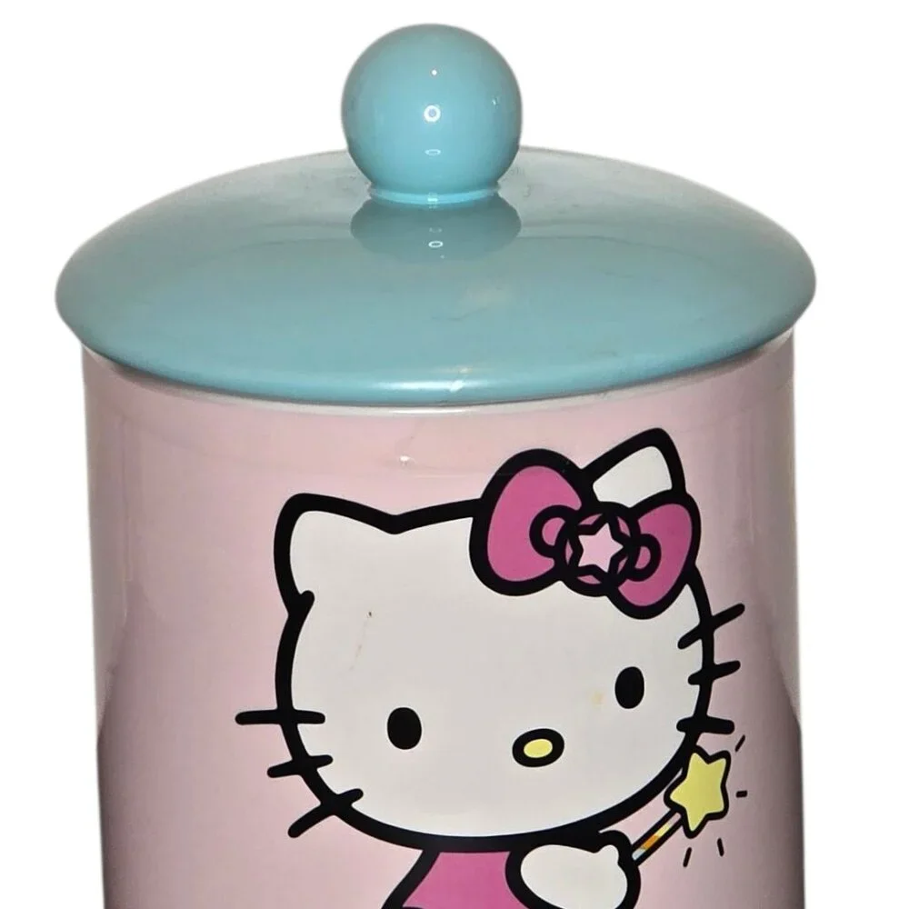 Hello Kitty Ceramic Cookie Jar Pink Blue Sanrio Kawaii Kitchen Canister Decor